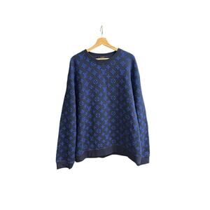 Louis Vuitton Blue Monogram Jacquard Sweater Virgil Abloh Collection Size 5L 3XL